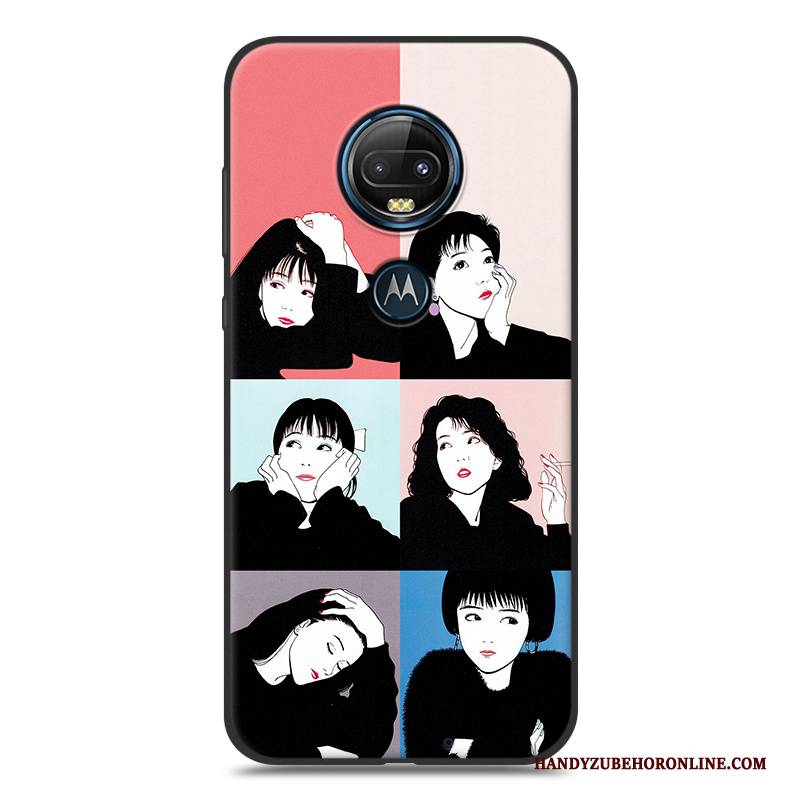 Hülle Moto G7 Karikatur Gelb Nubuck, Case Moto G7 Silikon Handyhüllen Schwarz