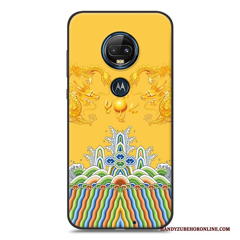 Hülle Moto G7 Karikatur Gelb Nubuck, Case Moto G7 Silikon Handyhüllen Schwarz