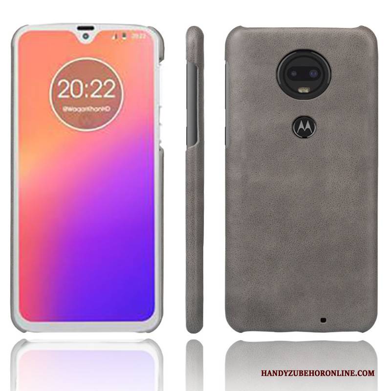 Hülle Moto G7 Leder Business Rot, Case Moto G7 Retro Qualität Persönlichkeit