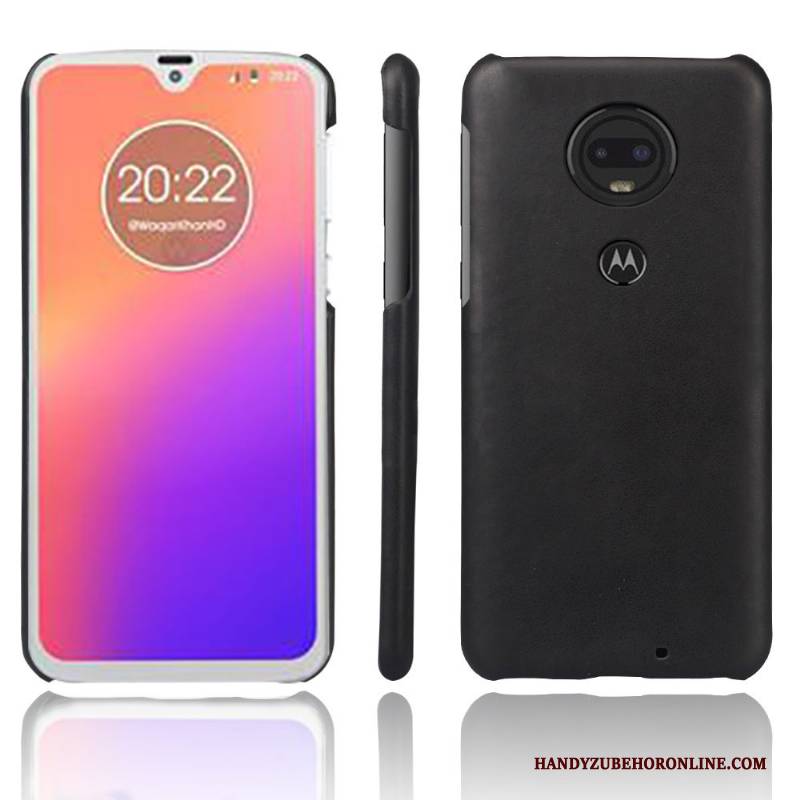 Hülle Moto G7 Leder Business Rot, Case Moto G7 Retro Qualität Persönlichkeit