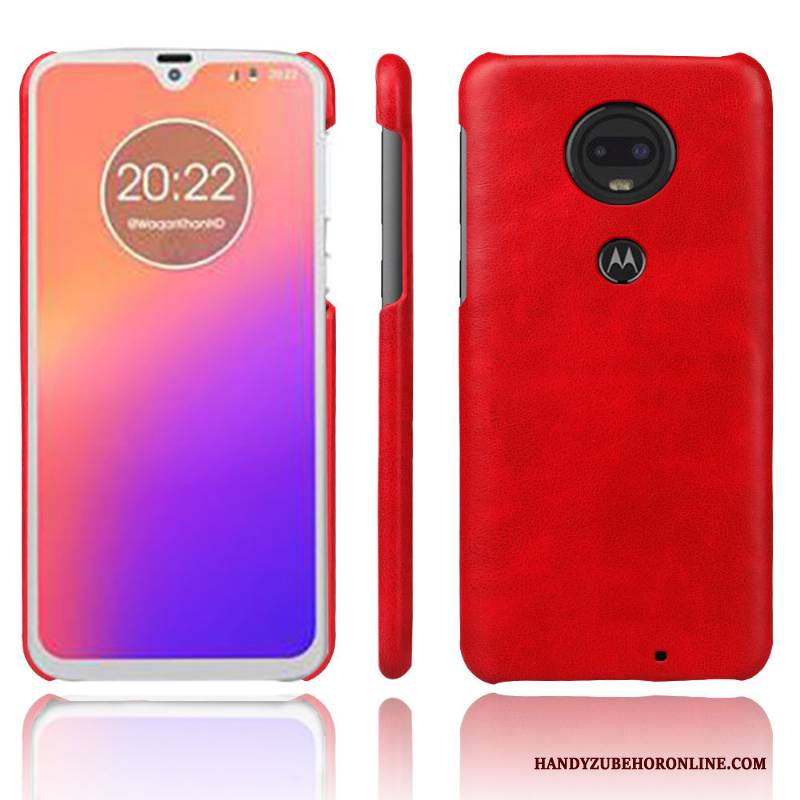 Hülle Moto G7 Leder Business Rot, Case Moto G7 Retro Qualität Persönlichkeit