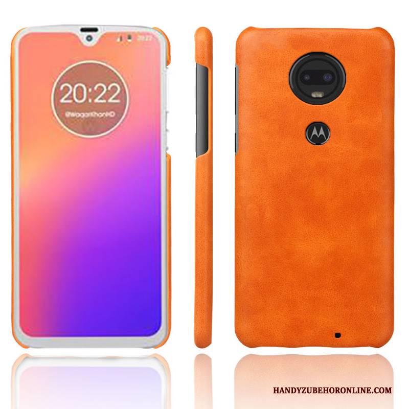 Hülle Moto G7 Leder Business Rot, Case Moto G7 Retro Qualität Persönlichkeit