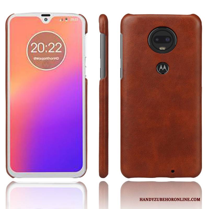 Hülle Moto G7 Leder Business Rot, Case Moto G7 Retro Qualität Persönlichkeit