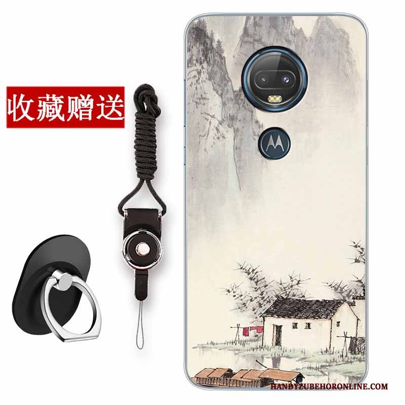 Hülle Moto G7 Plus Retro Anti-sturz Handyhüllen, Case Moto G7 Plus Mode Weiß Chinesische Art