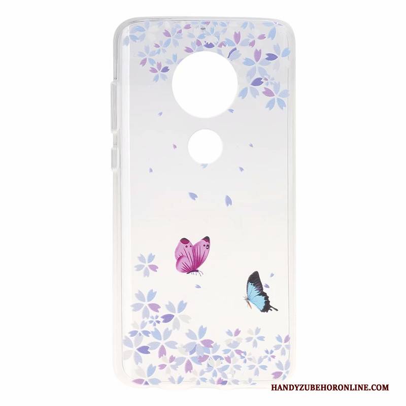 Hülle Moto G7 Power Karikatur Rosa Anti-sturz, Case Moto G7 Power Taschen Schmetterling