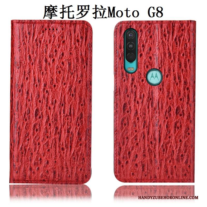 Hülle Moto G8 Leder Dunkelblau Anti-sturz, Case Moto G8 Taschen Handyhüllen Vogel