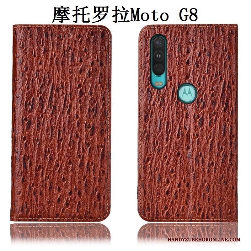 Hülle Moto G8 Leder Dunkelblau Anti-sturz, Case Moto G8 Taschen Handyhüllen Vogel