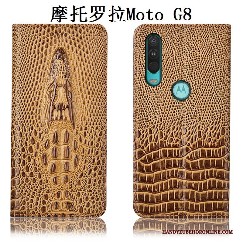 Hülle Moto G8 Leder Handyhüllen Anti-sturz, Case Moto G8 Taschen Gelb