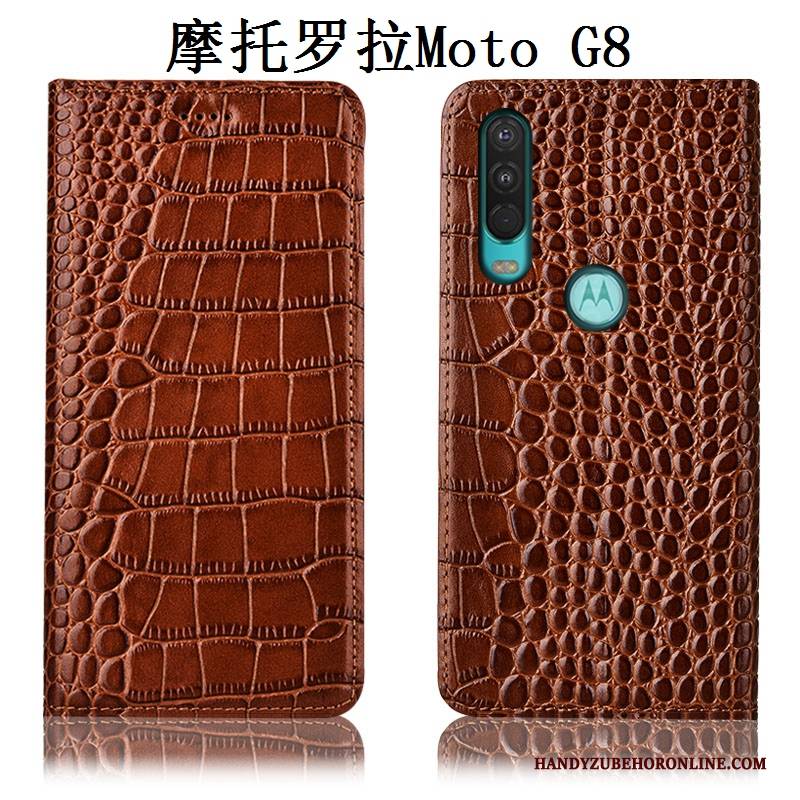 Hülle Moto G8 Leder Handyhüllen Rot, Case Moto G8 Taschen Anti-sturz