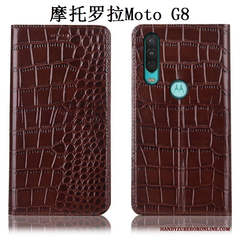 Hülle Moto G8 Leder Handyhüllen Rot, Case Moto G8 Taschen Anti-sturz