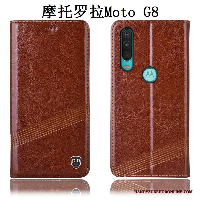 Hülle Moto G8 Leder Handyhüllen Rot, Case Moto G8 Taschen Anti-sturz