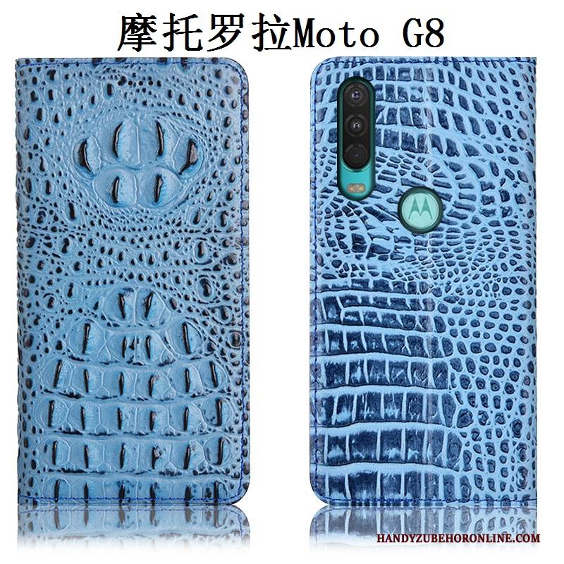 Hülle Moto G8 Leder Handyhüllen Schwarz, Case Moto G8 Lederhülle Anti-sturz