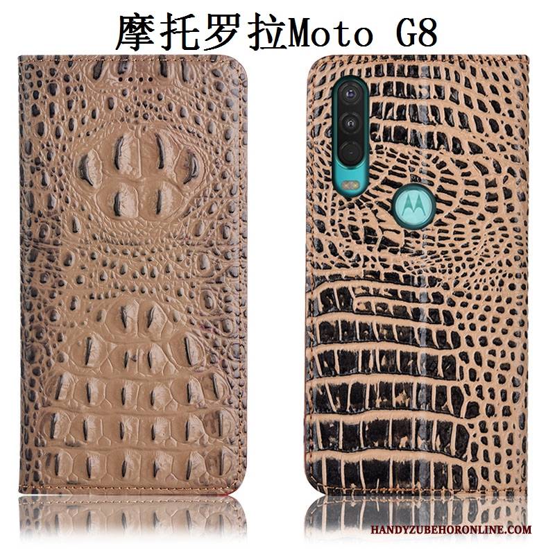 Hülle Moto G8 Leder Handyhüllen Schwarz, Case Moto G8 Lederhülle Anti-sturz