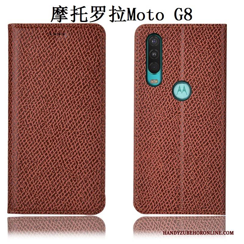 Hülle Moto G8 Leder Mesh Anti-sturz, Case Moto G8 Lederhülle Handyhüllen Muster