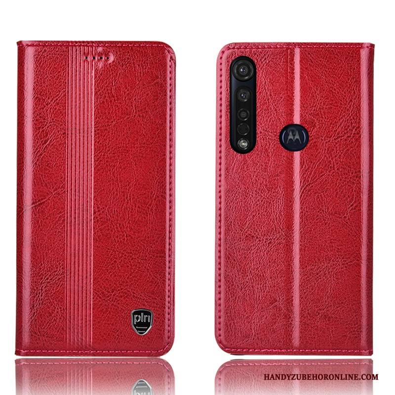 Hülle Moto G8 Plus Folio Rot Anti-sturz, Case Moto G8 Plus Leder Handyhüllen