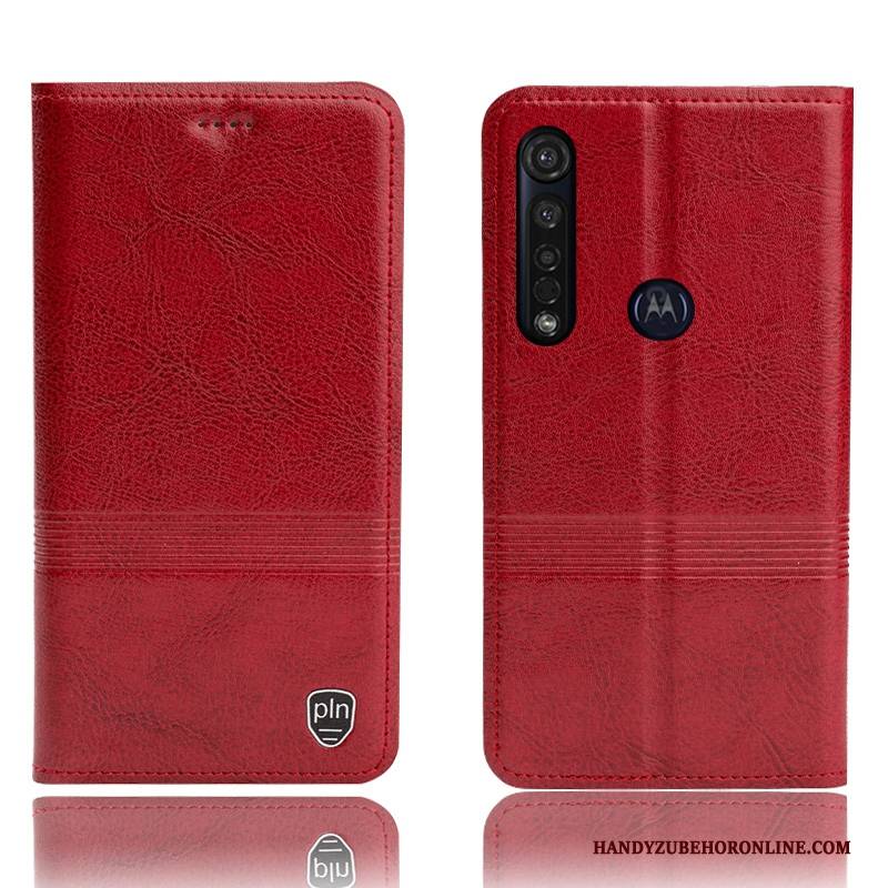 Hülle Moto G8 Plus Folio Rot Handyhüllen, Case Moto G8 Plus Taschen Anti-sturz