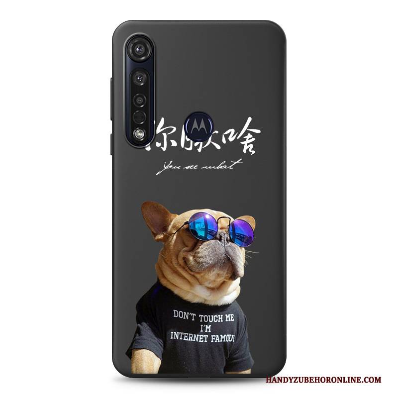 Hülle Moto G8 Plus Karikatur Schwarz Persönlichkeit, Case Moto G8 Plus Reichtum Katzen