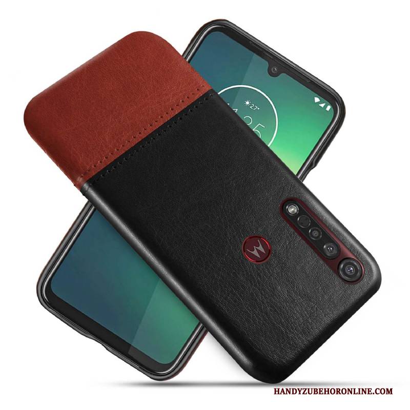 Hülle Moto G8 Plus Kreativ Business Zweifarbig, Case Moto G8 Plus Lederhülle Handyhüllen Schwarz