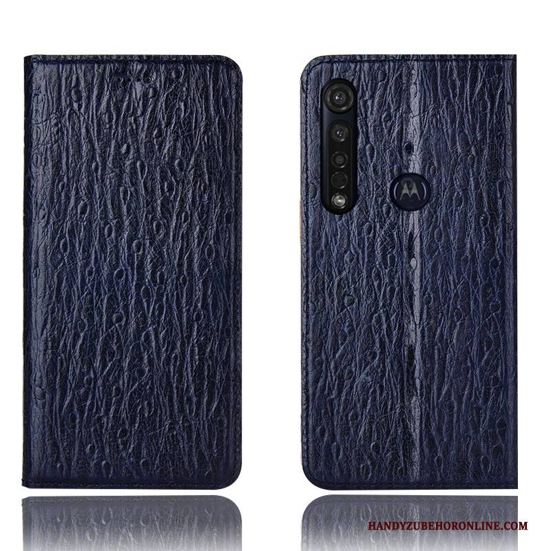 Hülle Moto G8 Plus Leder Grün Handyhüllen, Case Moto G8 Plus Taschen Vogel Anti-sturz