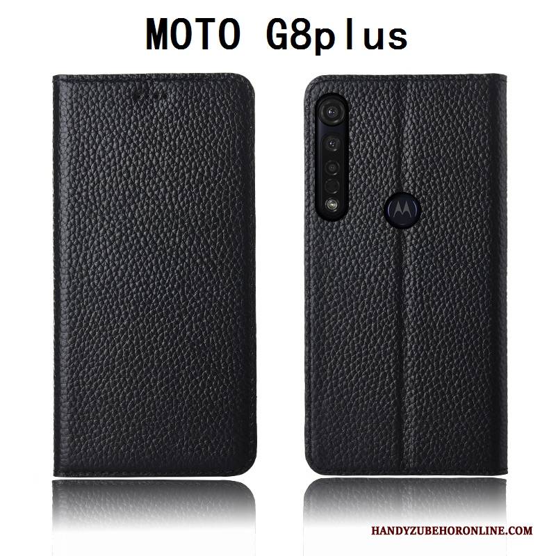 Hülle Moto G8 Plus Lederhülle Neu Litchi, Case Moto G8 Plus Schutz Anti-sturz Handyhüllen