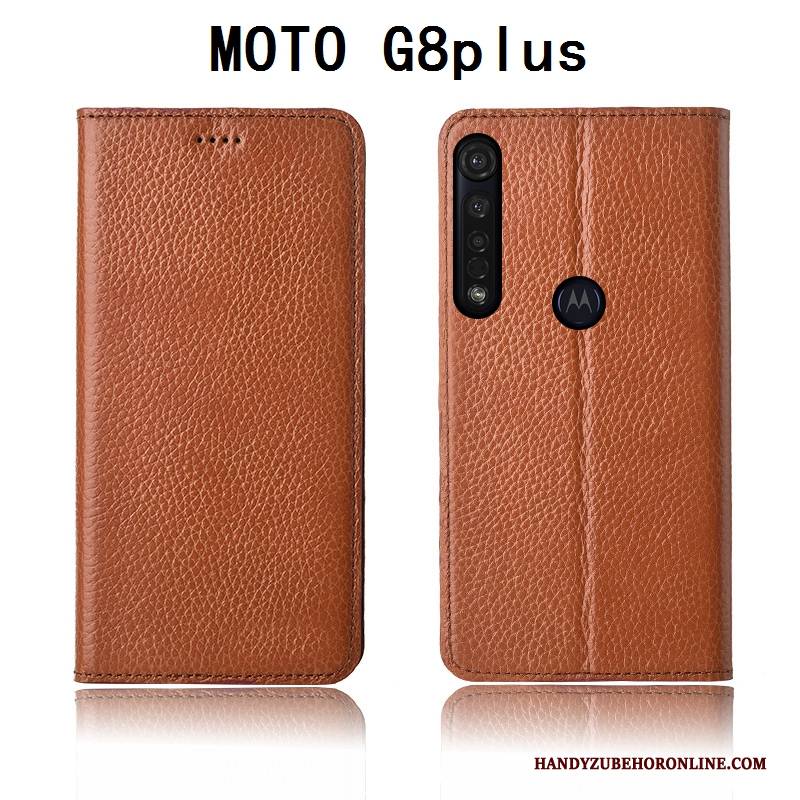 Hülle Moto G8 Plus Lederhülle Neu Litchi, Case Moto G8 Plus Schutz Anti-sturz Handyhüllen