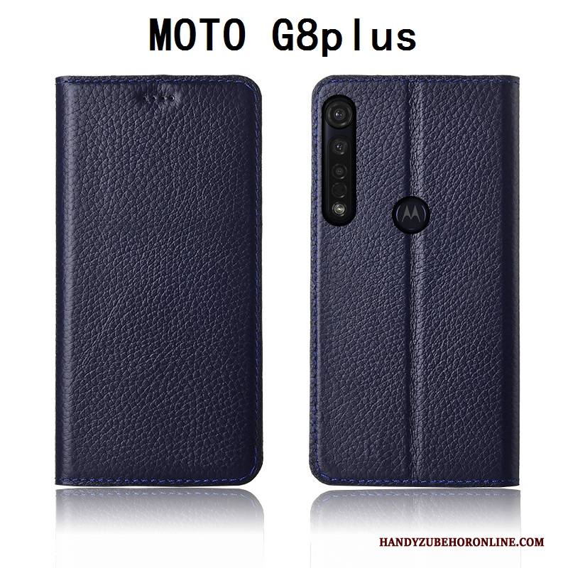 Hülle Moto G8 Plus Lederhülle Neu Litchi, Case Moto G8 Plus Schutz Anti-sturz Handyhüllen