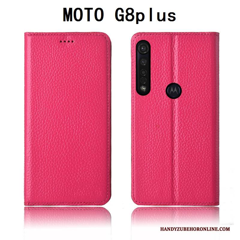 Hülle Moto G8 Plus Lederhülle Neu Litchi, Case Moto G8 Plus Schutz Anti-sturz Handyhüllen