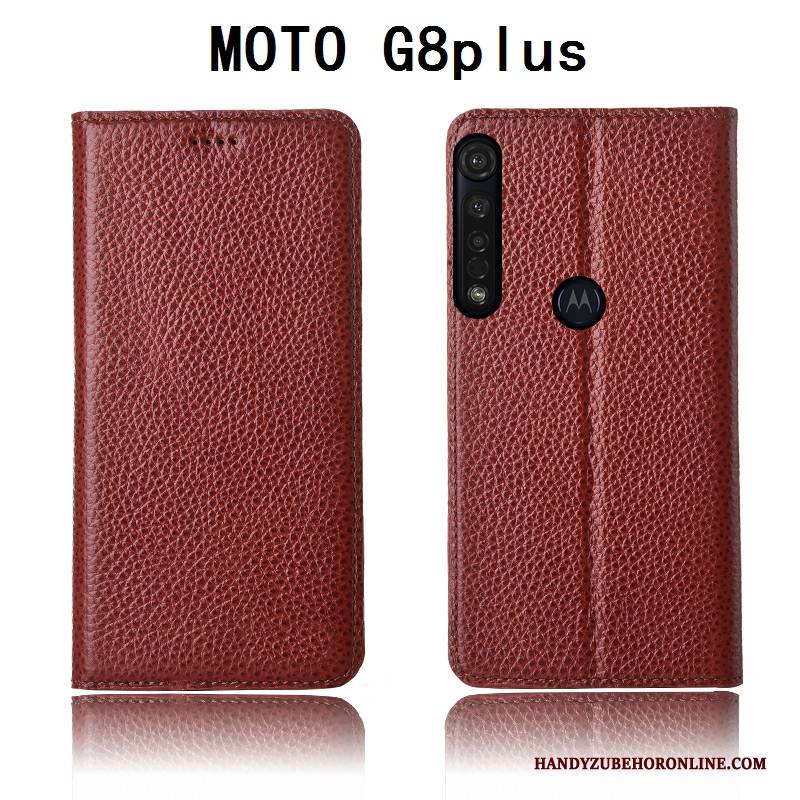 Hülle Moto G8 Plus Lederhülle Neu Litchi, Case Moto G8 Plus Schutz Anti-sturz Handyhüllen