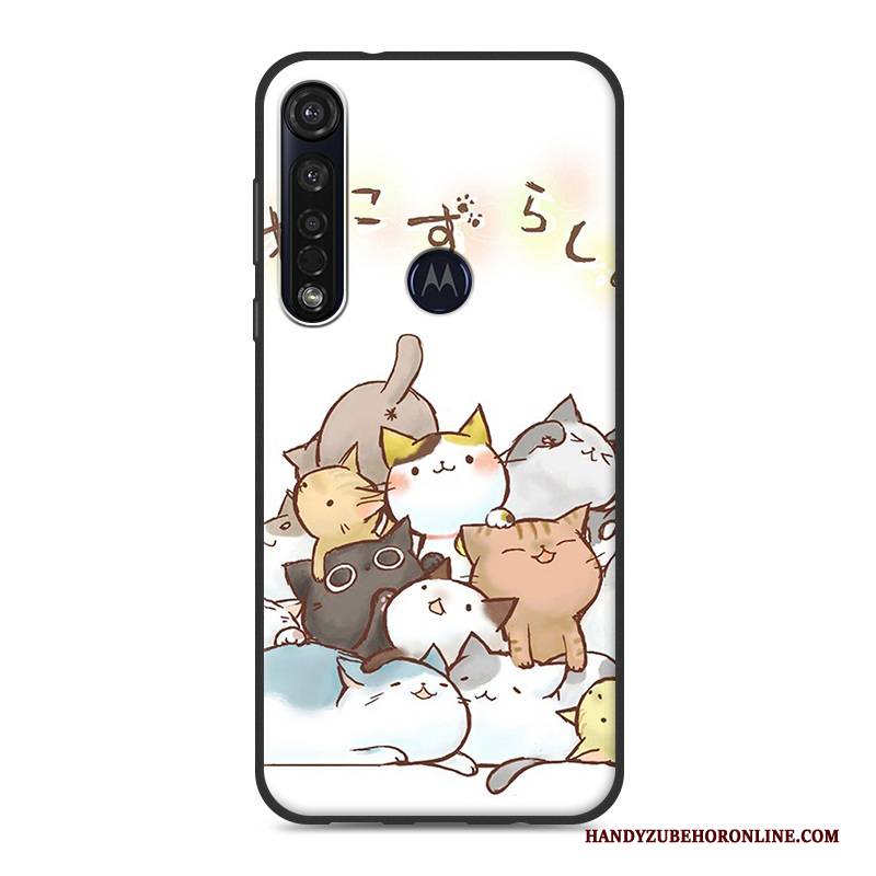 Hülle Moto G8 Plus Weiche Nubuck Trend, Case Moto G8 Plus Karikatur Handyhüllen Weiß