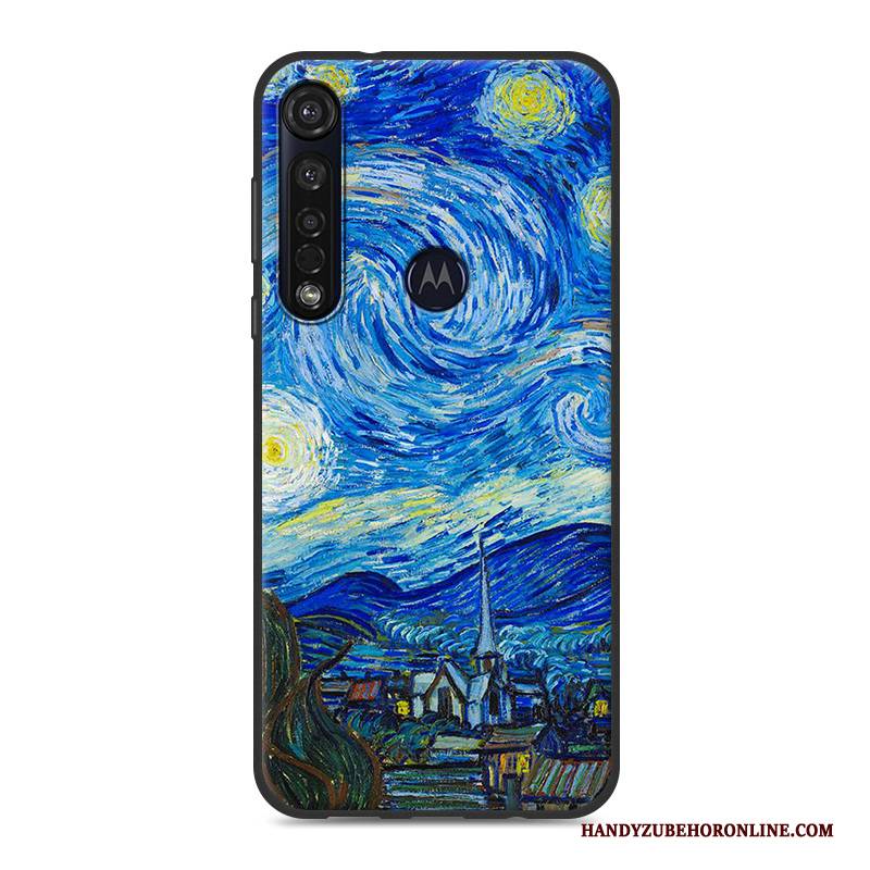 Hülle Moto G8 Plus Weiche Nubuck Trend, Case Moto G8 Plus Karikatur Handyhüllen Weiß