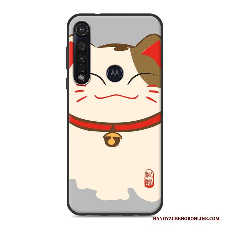 Hülle Moto G8 Plus Weiche Nubuck Trend, Case Moto G8 Plus Karikatur Handyhüllen Weiß