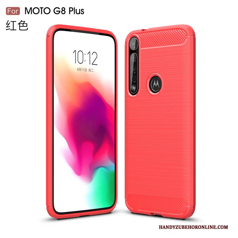 Hülle Moto G8 Plus Weiche Rot Seide, Case Moto G8 Plus Schutz Faser Handyhüllen