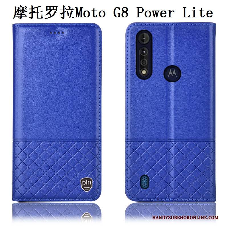 Hülle Moto G8 Power Lite Leder Anti-sturz Blau, Case Moto G8 Power Lite Lederhülle Handyhüllen