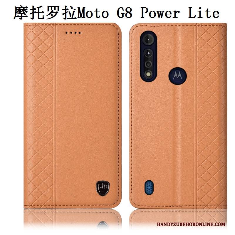 Hülle Moto G8 Power Lite Leder Anti-sturz Handyhüllen, Case Moto G8 Power Lite Taschen Braun