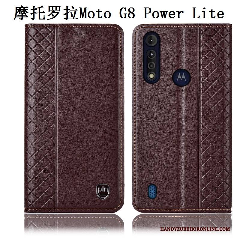 Hülle Moto G8 Power Lite Leder Anti-sturz Handyhüllen, Case Moto G8 Power Lite Taschen Braun