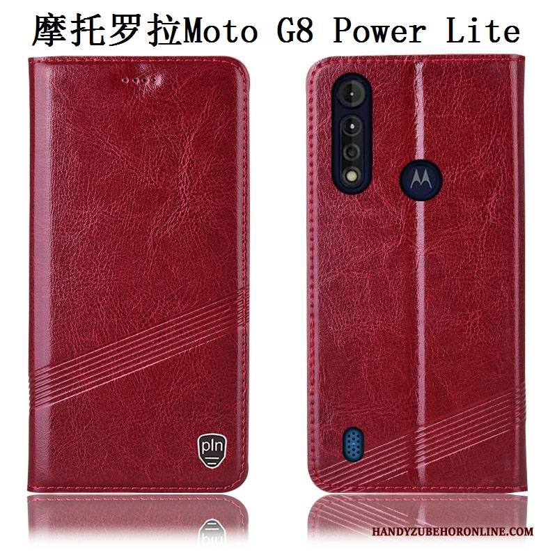 Hülle Moto G8 Power Lite Leder Muster Handyhüllen, Case Moto G8 Power Lite Schutz Schwarz Anti-sturz