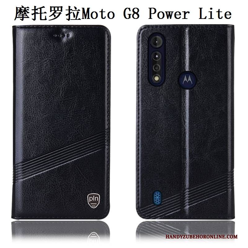 Hülle Moto G8 Power Lite Leder Muster Handyhüllen, Case Moto G8 Power Lite Schutz Schwarz Anti-sturz