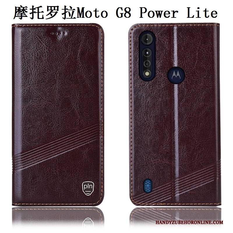 Hülle Moto G8 Power Lite Leder Muster Handyhüllen, Case Moto G8 Power Lite Schutz Schwarz Anti-sturz