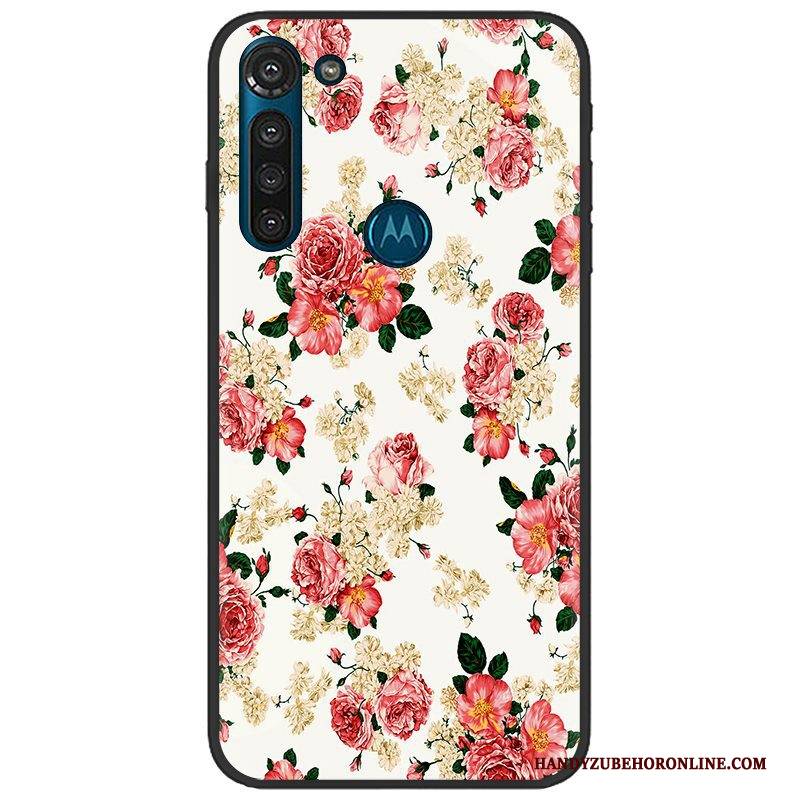 Hülle Moto G8 Power Weiche Stoff Nubuck, Case Moto G8 Power Gemalt Rosa Schwarz