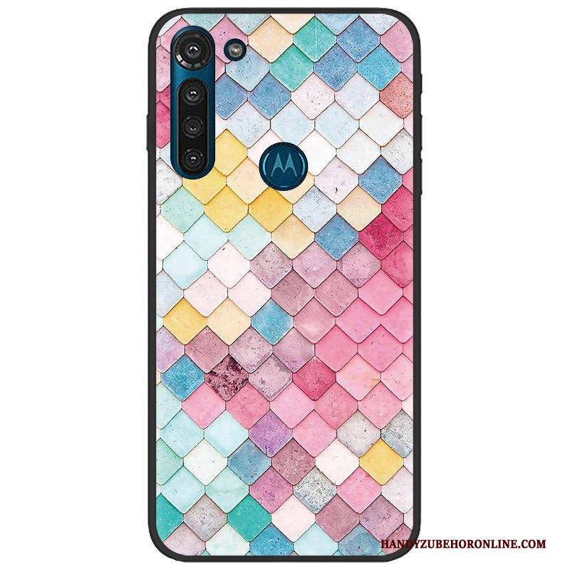 Hülle Moto G8 Power Weiche Stoff Nubuck, Case Moto G8 Power Gemalt Rosa Schwarz