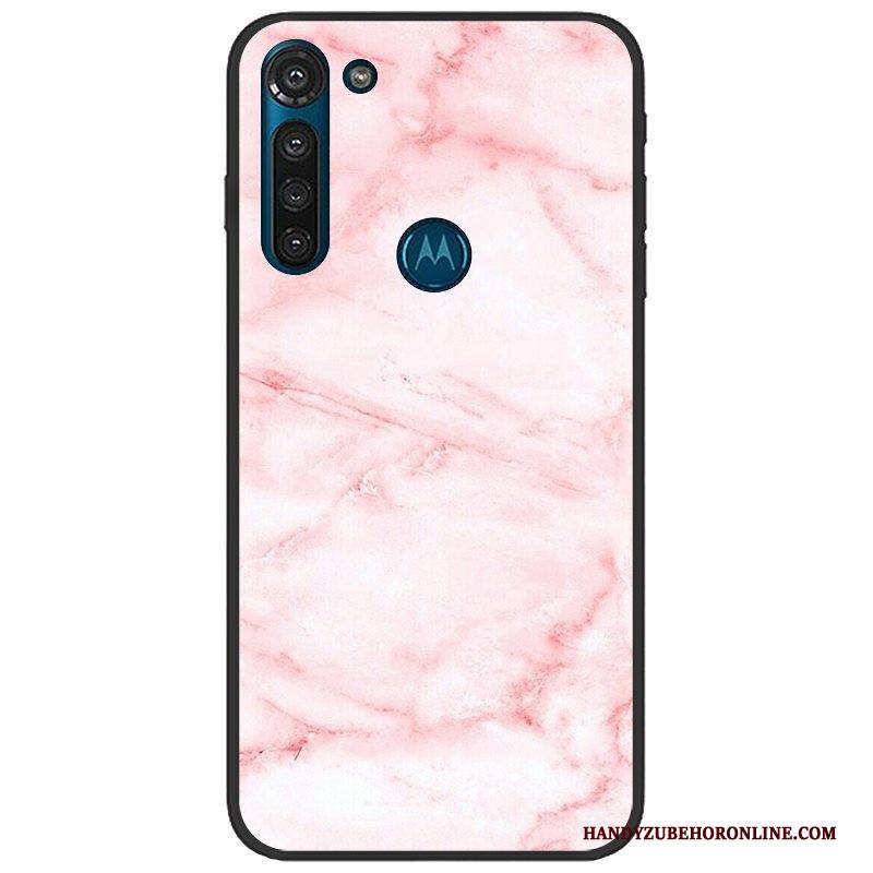 Hülle Moto G8 Power Weiche Stoff Nubuck, Case Moto G8 Power Gemalt Rosa Schwarz