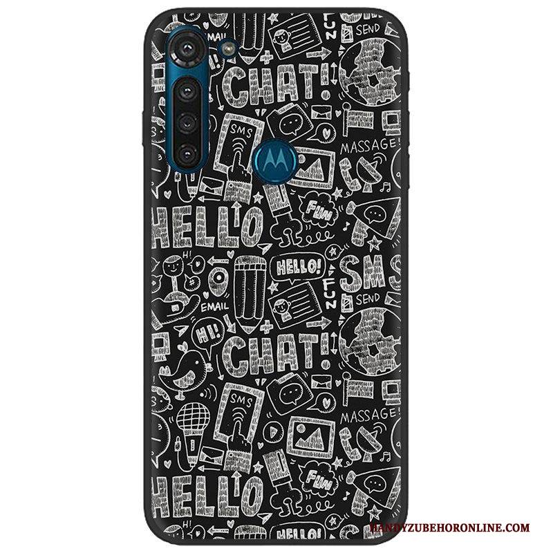 Hülle Moto G8 Power Weiche Stoff Nubuck, Case Moto G8 Power Gemalt Rosa Schwarz