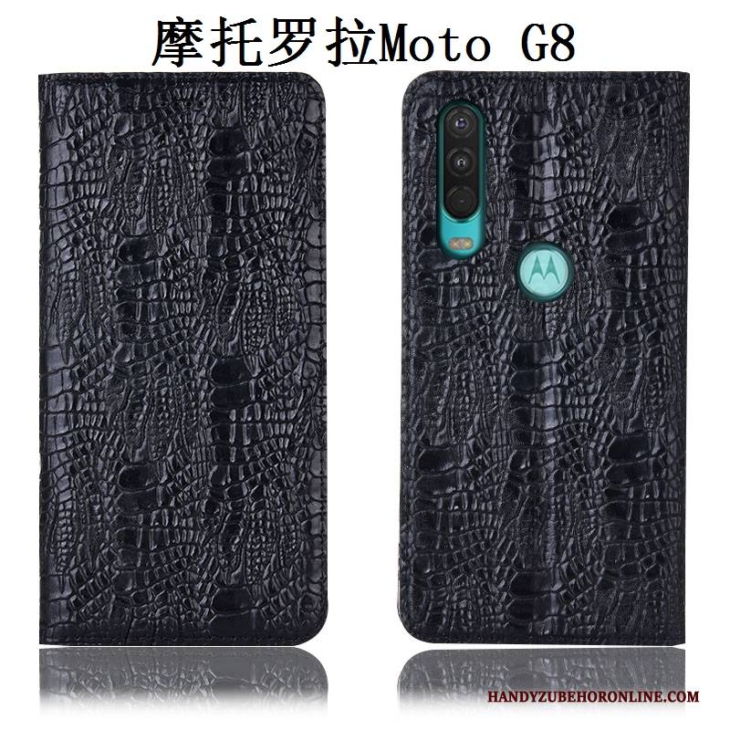 Hülle Moto G8 Taschen Anti-sturz Handyhüllen, Case Moto G8 Leder Blau