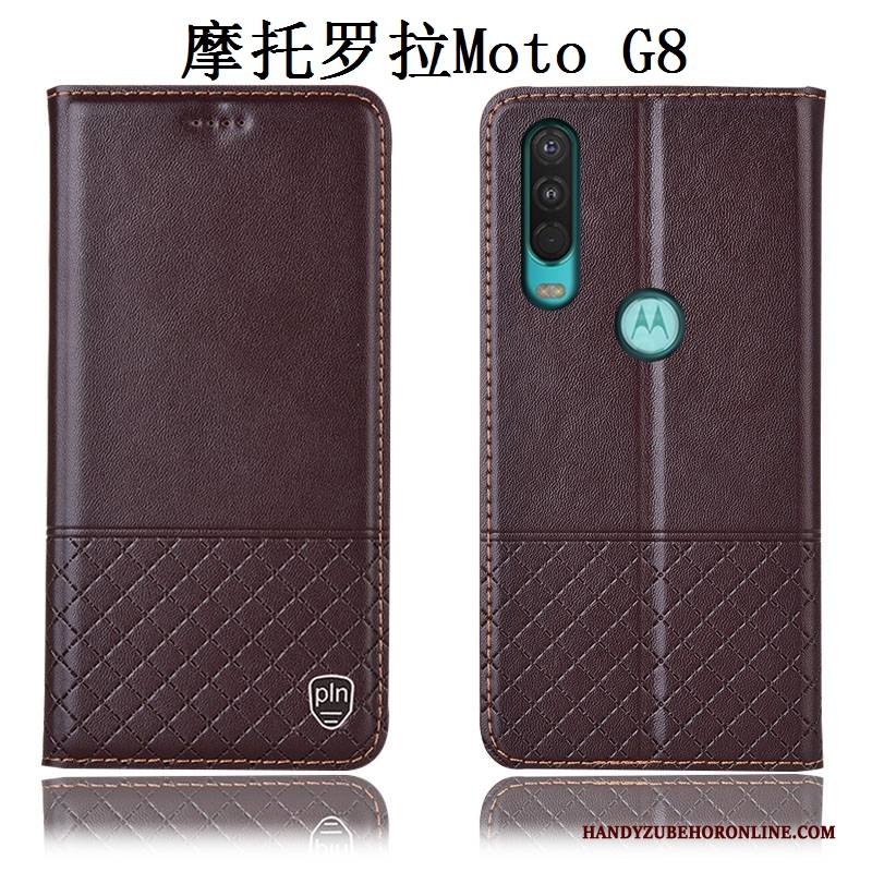 Hülle Moto G8 Taschen Anti-sturz Handyhüllen, Case Moto G8 Schutz Braun