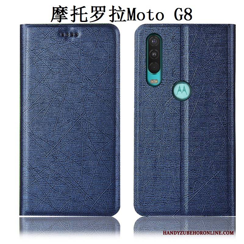 Hülle Moto G8 Taschen Seide Handyhüllen, Case Moto G8 Schutz Gold Anti-sturz