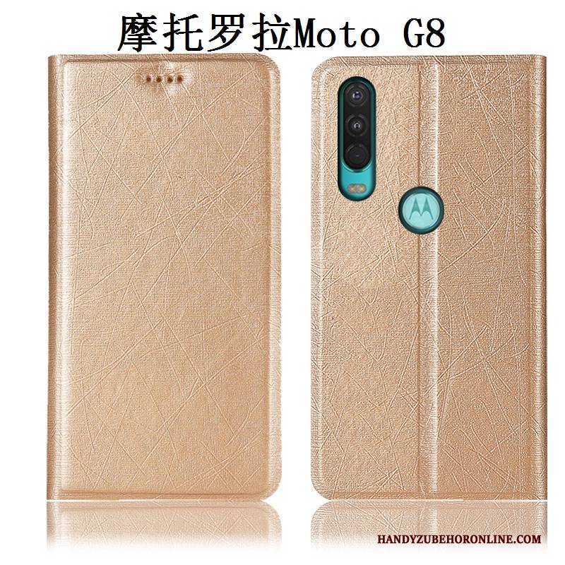 Hülle Moto G8 Taschen Seide Handyhüllen, Case Moto G8 Schutz Gold Anti-sturz