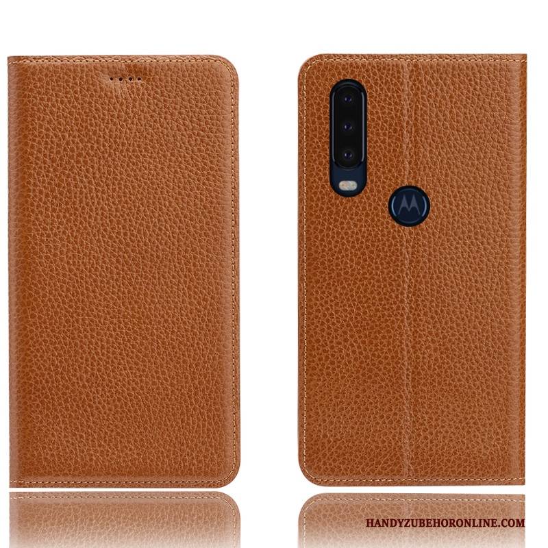 Hülle Motorola One Action Folio Muster Litchi, Case Motorola One Action Leder Anti-sturz Blau