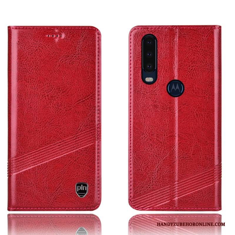 Hülle Motorola One Action Leder Rot Handyhüllen, Case Motorola One Action Schutz Anti-sturz