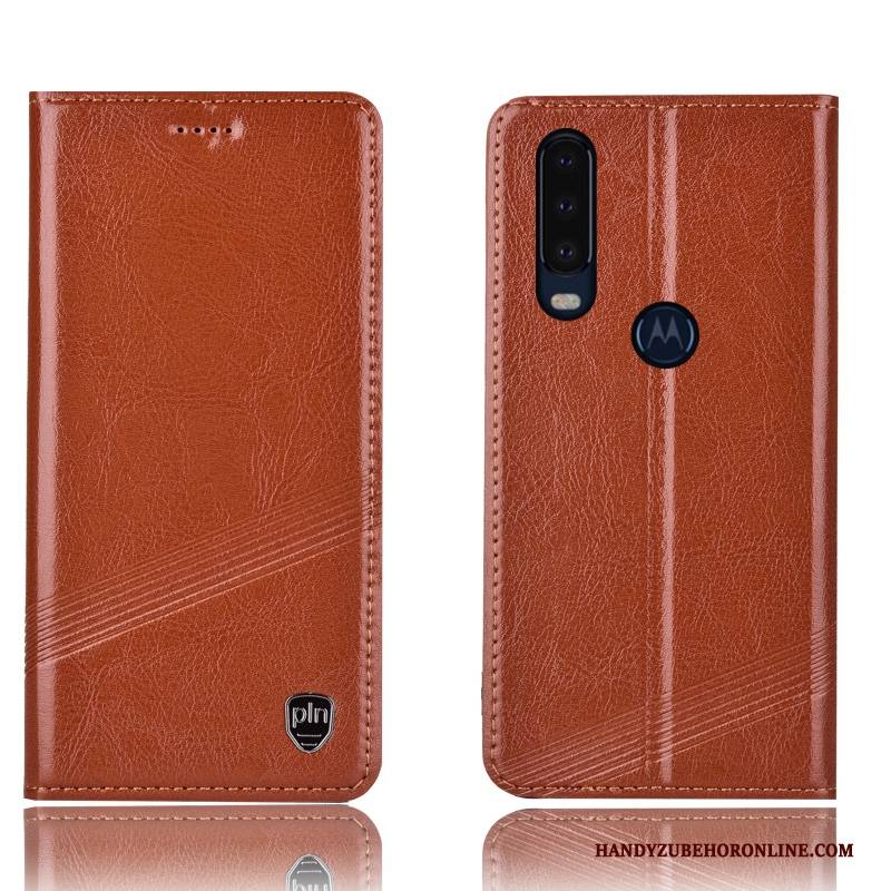 Hülle Motorola One Action Leder Rot Handyhüllen, Case Motorola One Action Schutz Anti-sturz