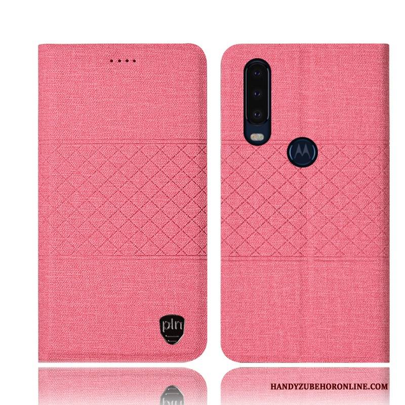 Hülle Motorola One Action Lederhülle Rosa Anti-sturz, Case Motorola One Action Schutz Handyhüllen Baumwolle Und Leinen